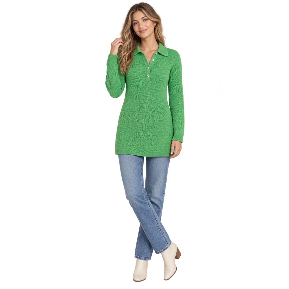Anthropologie Saturday Sunday Green Textured Knit Collared Sweater Top Size M